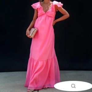 VICI Lover’s Gaze Ruffle Hem Tiered Maxi Dress in Pink